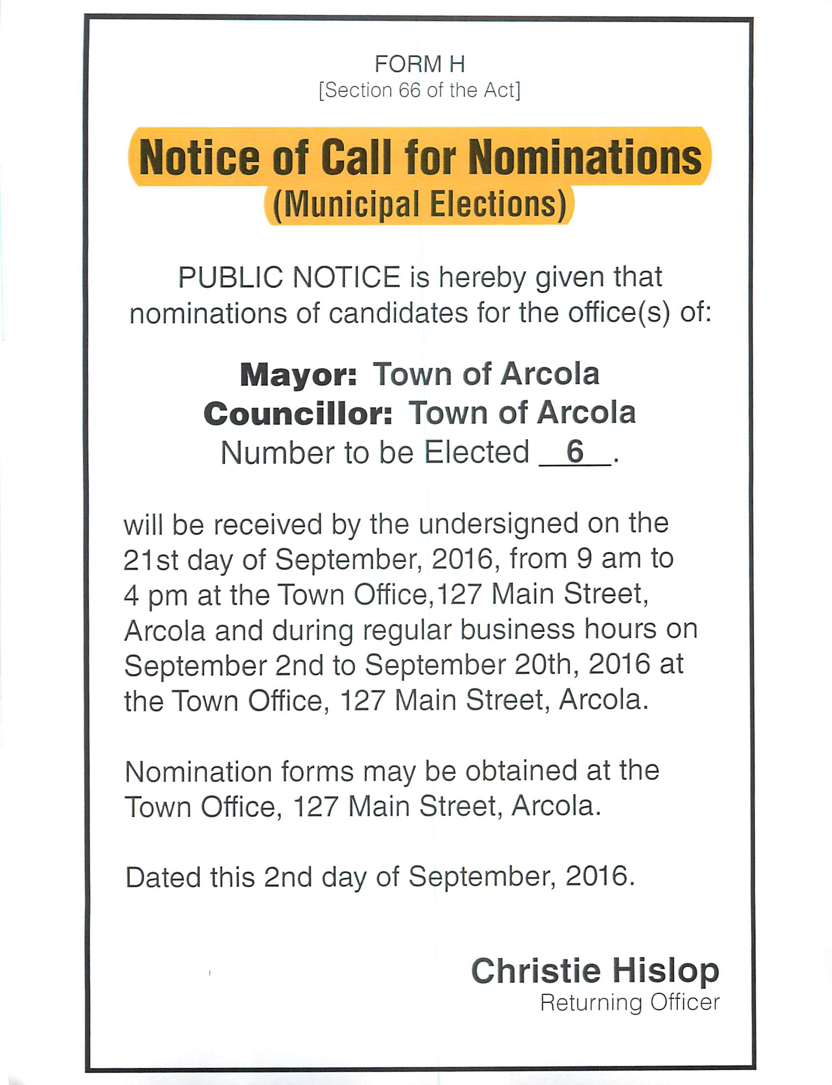 Notice of Call for Nominations